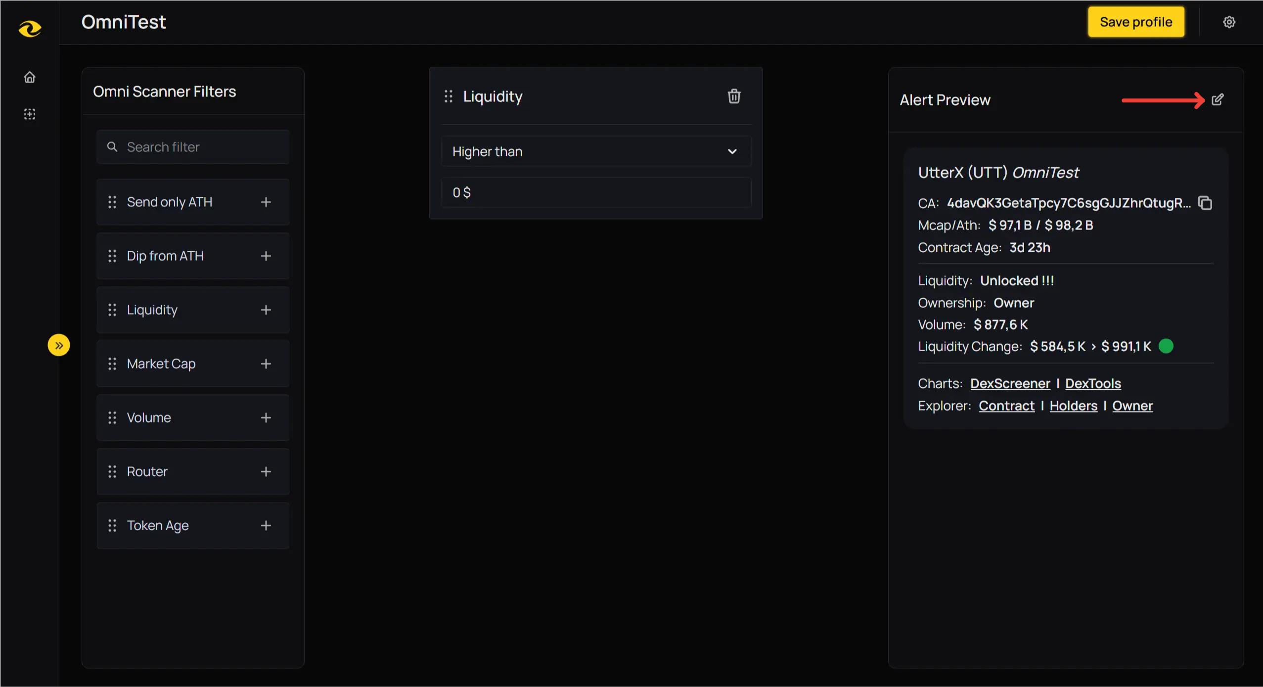 Alert Settings Panel