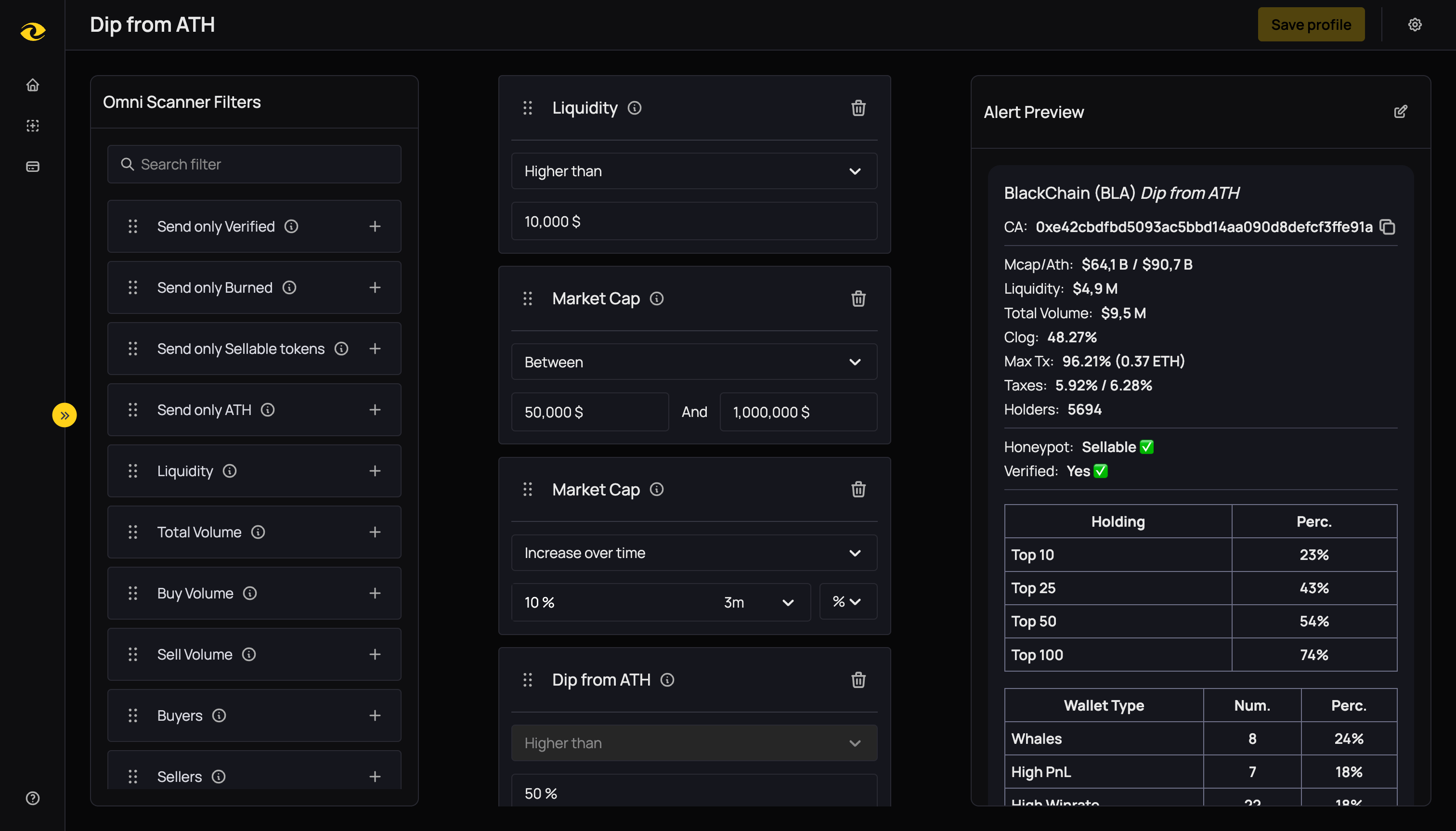 Profile Builder Page interface