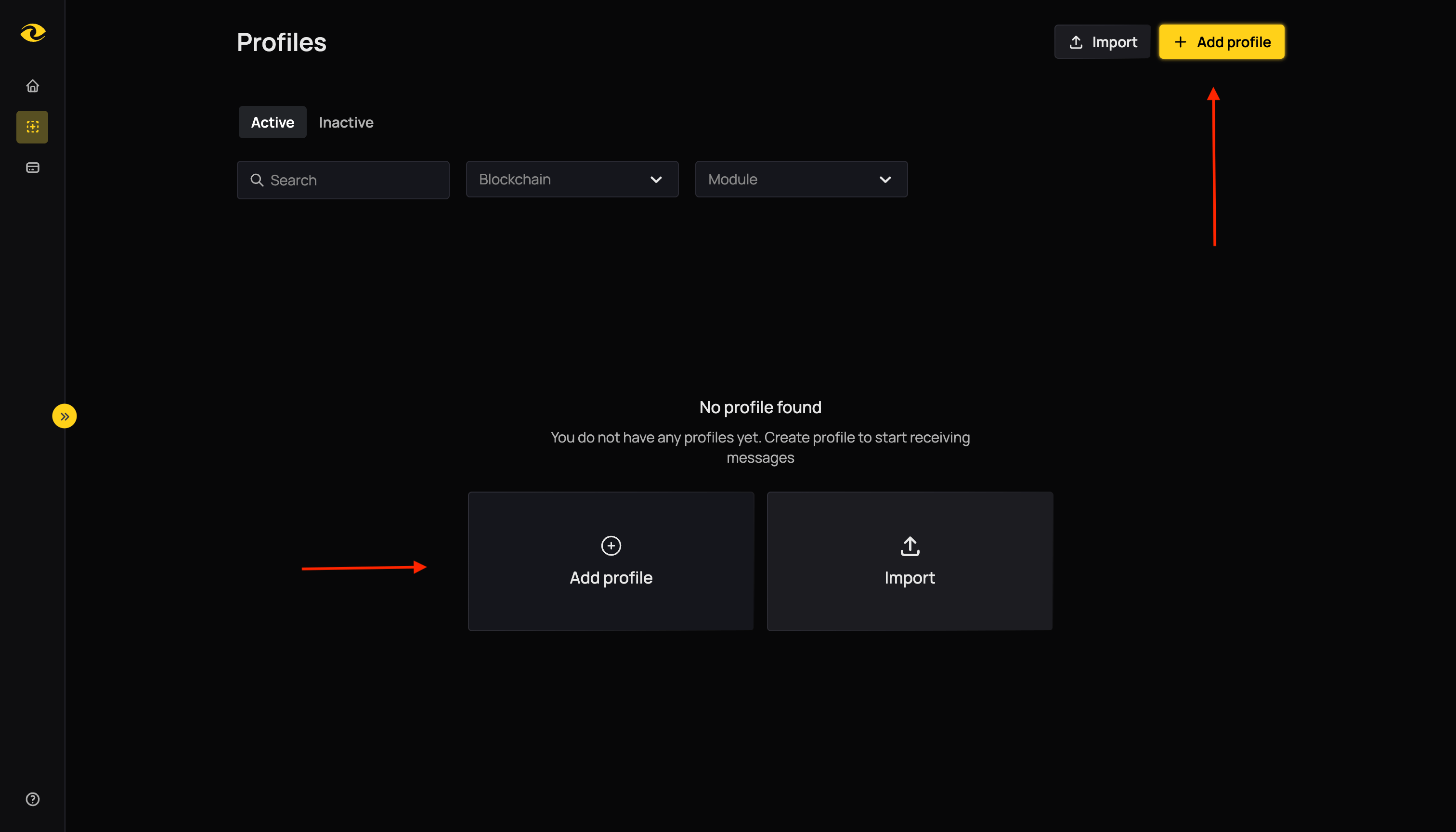 Profiles page showing the Add Profile button