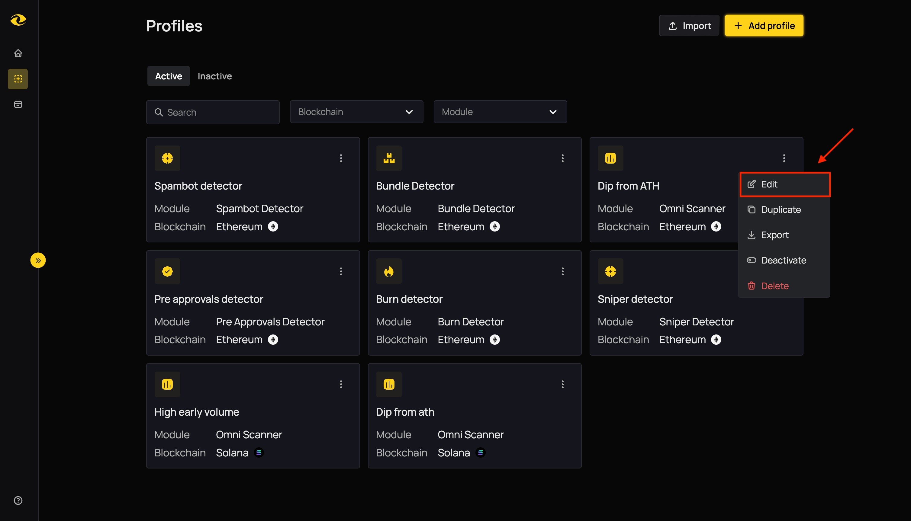 Select Edit from the popover menu